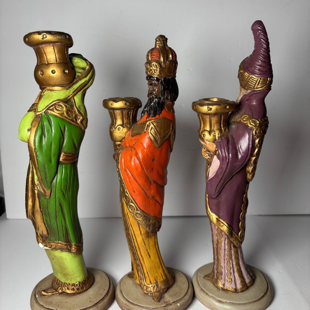 Vintage Set of Wise Men Nativity Figures Candle Holders Christmas Decor Ceramic - Picture 5 of 16